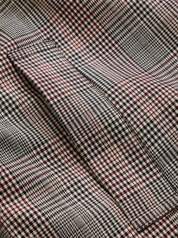 Reversible Collar Plaid Belted Trench Coat