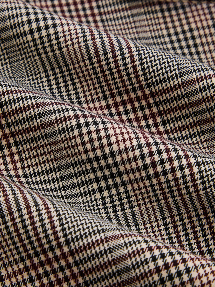 Reversible Collar Plaid Belted Trench Coat