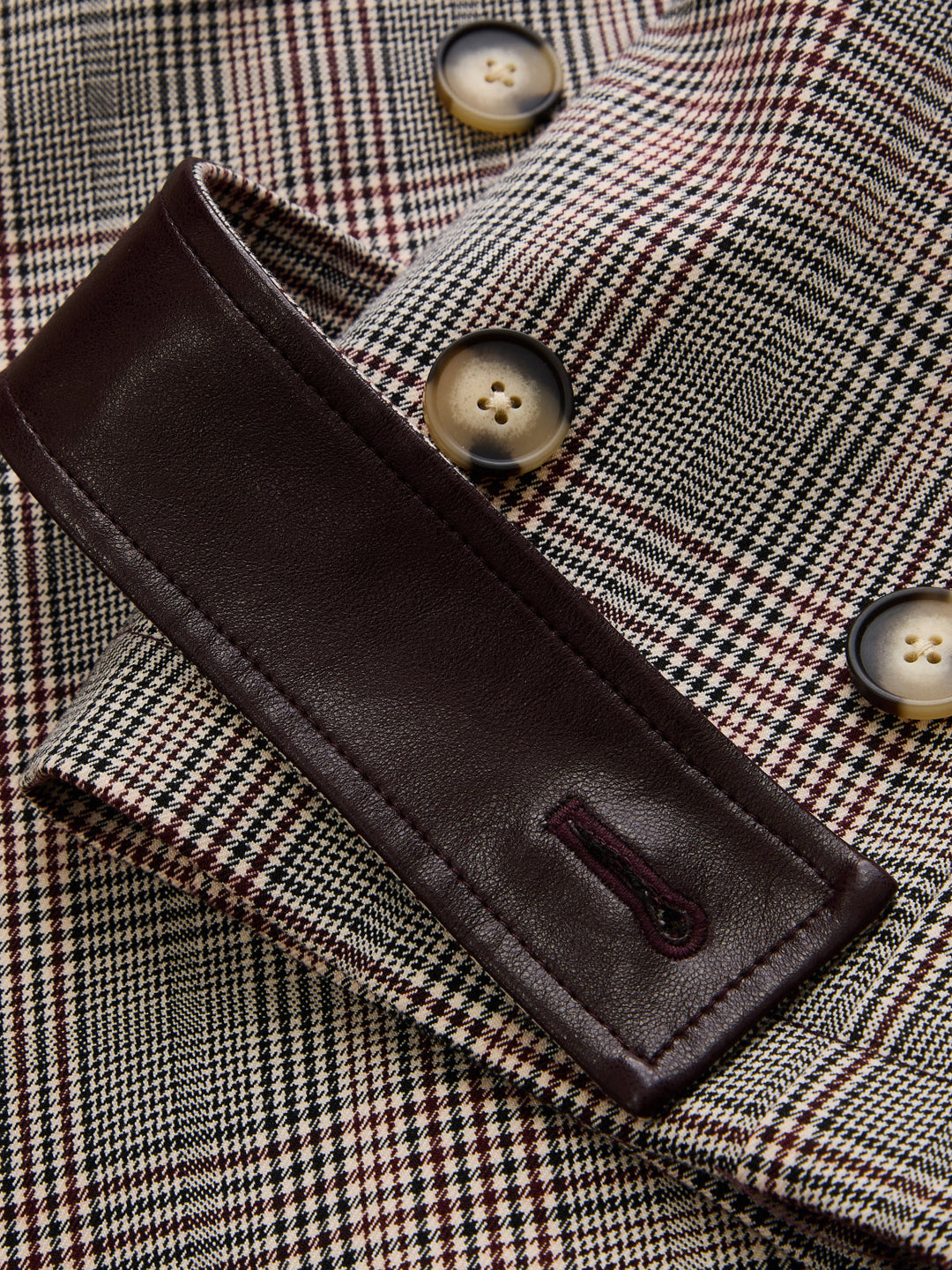 Reversible Collar Plaid Belted Trench Coat