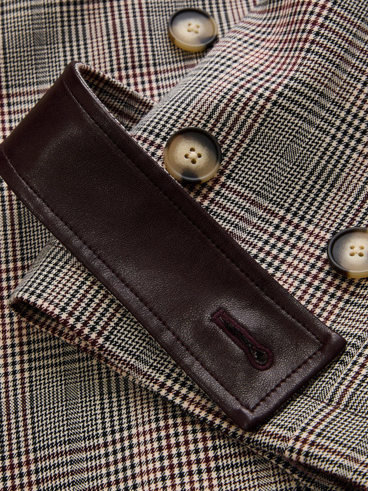 Reversible Collar Plaid Belted Trench Coat