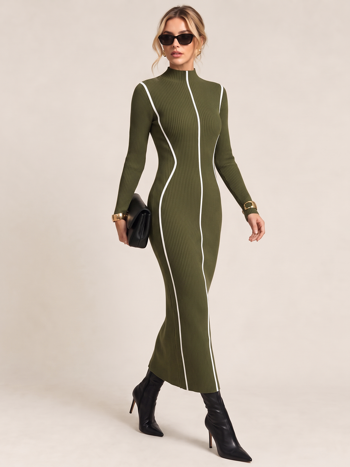 Contrast Trim Ribbed Knit Bodycon Dress
