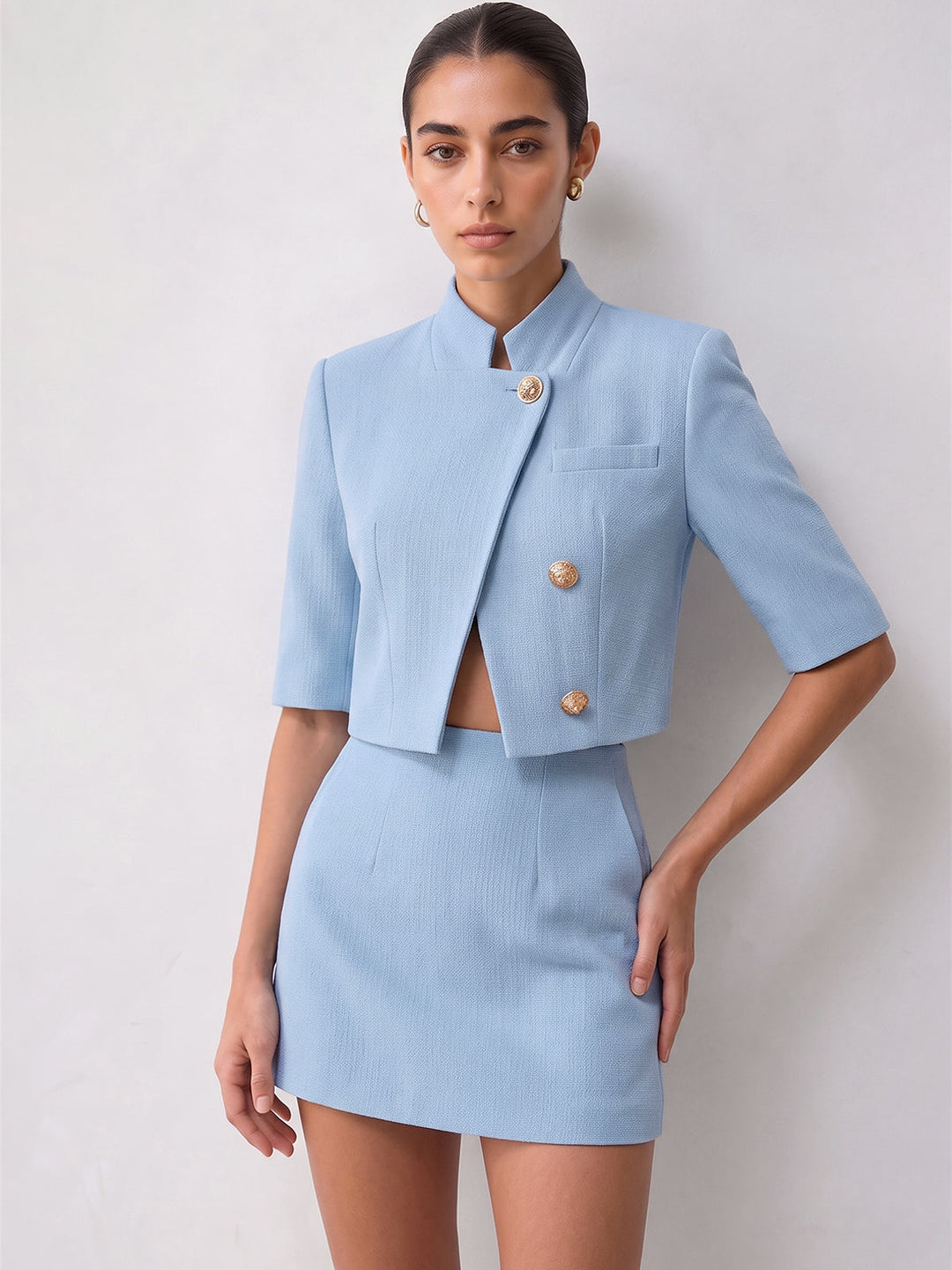 Stand Collar Metal Button Blazer