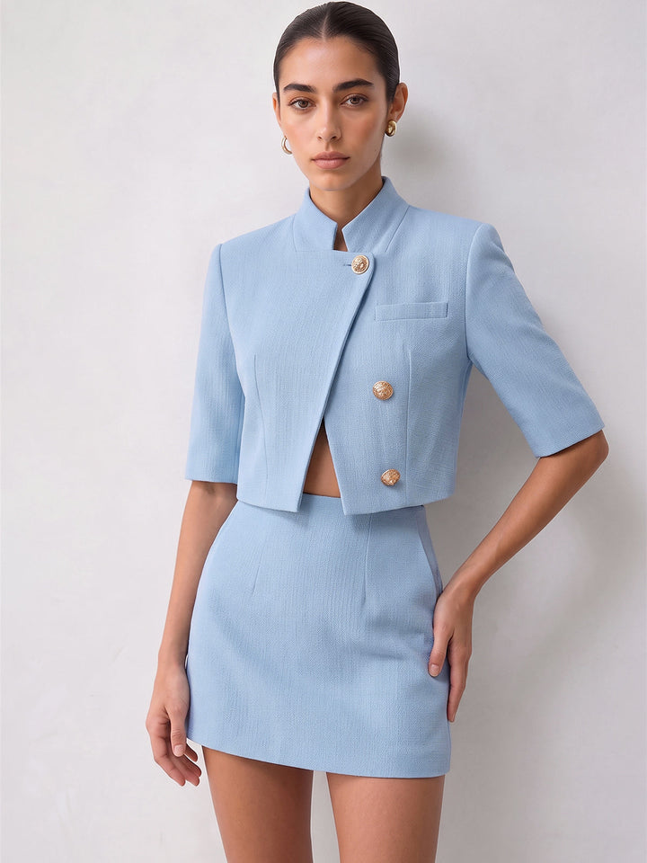 Stand Collar Metal Button Blazer