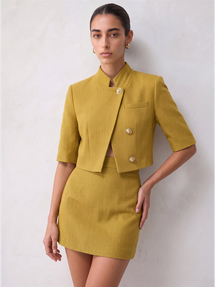 Stand Collar Metal Button Blazer