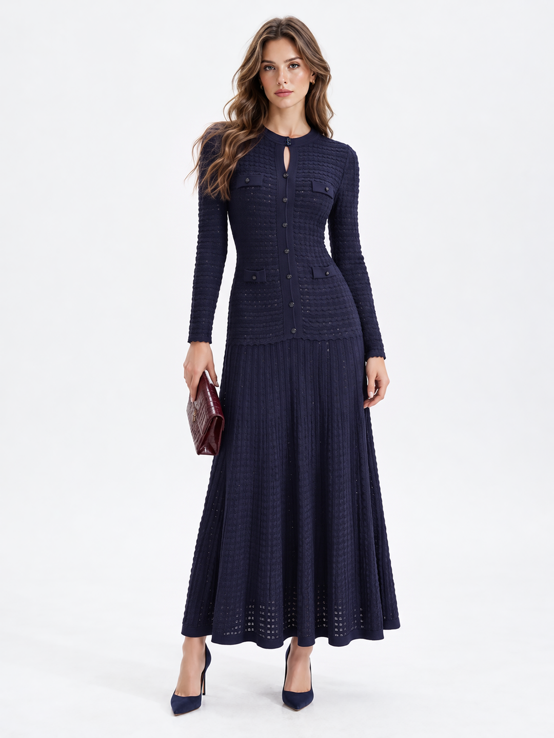 Textured Knit Maxi Mermaid Dress — women's sweater dresses, front view