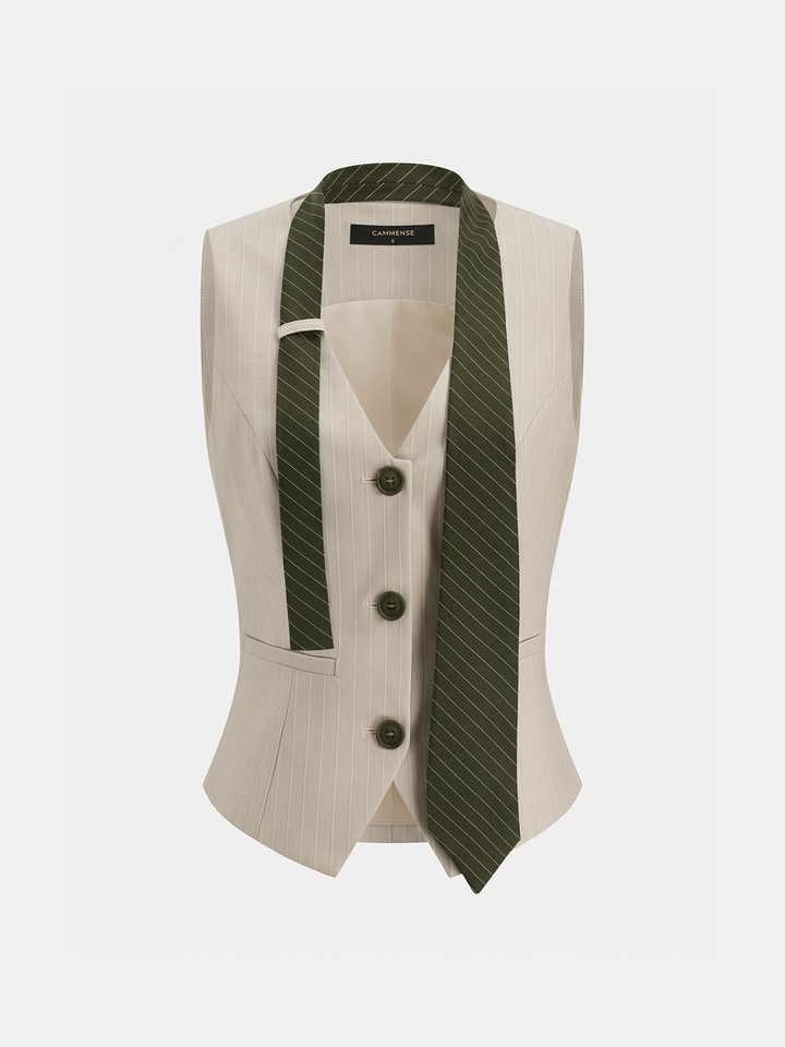 Buckle Back Pinstripe Vest With Tie