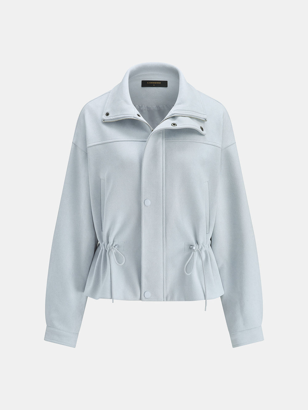 Drawstring Waist Suede Effect Jacket — women's trench coats, back view