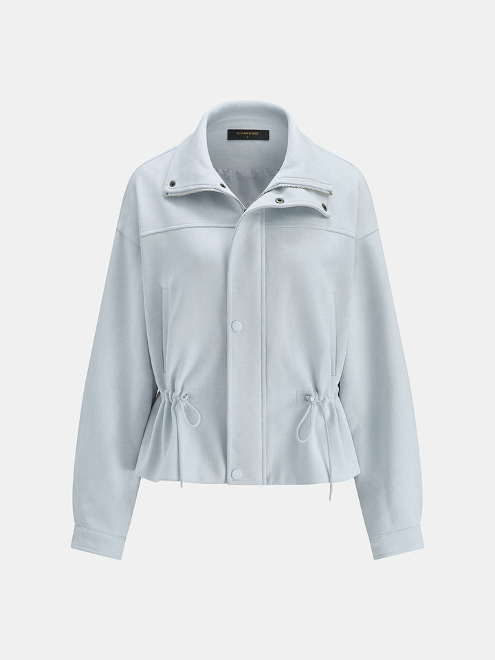 Drawstring Waist Suede Effect Jacket