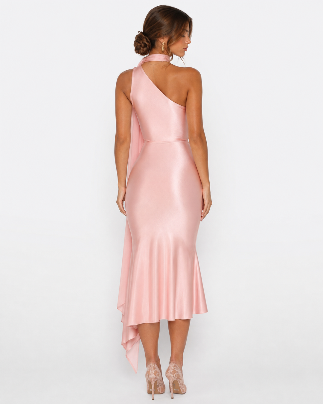 Seraphina Satin Midi — women's midi dress, full-length view