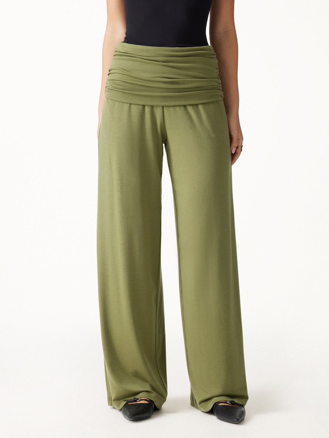 2Pcs Set Boatneck Built-In Bra Top 2.0 & Drapey Wide Leg Pull-on Pants with Pockets