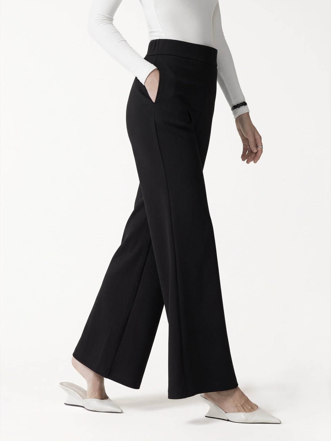 Ponte High-Rise Wide-Leg Pants with Pockets