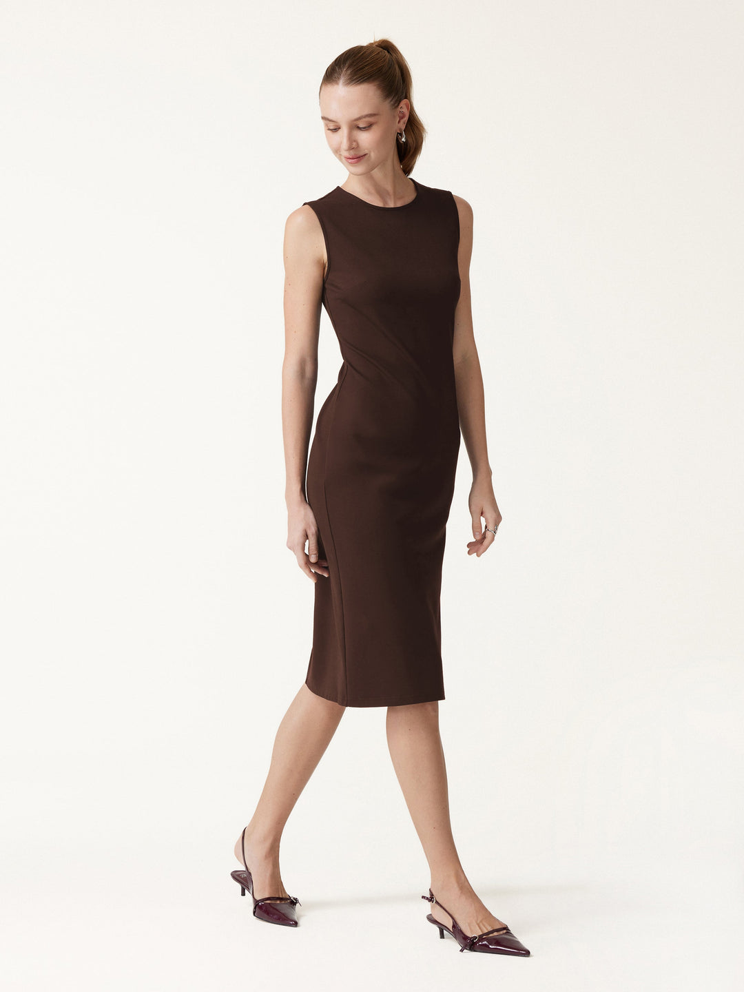 Ponte Round Neck Column Midi Dress