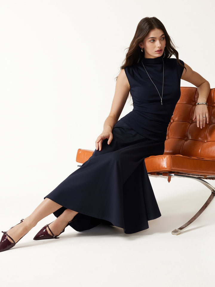 Office Staple Ponte High-Rise Circle Midi Skirt with Pockets