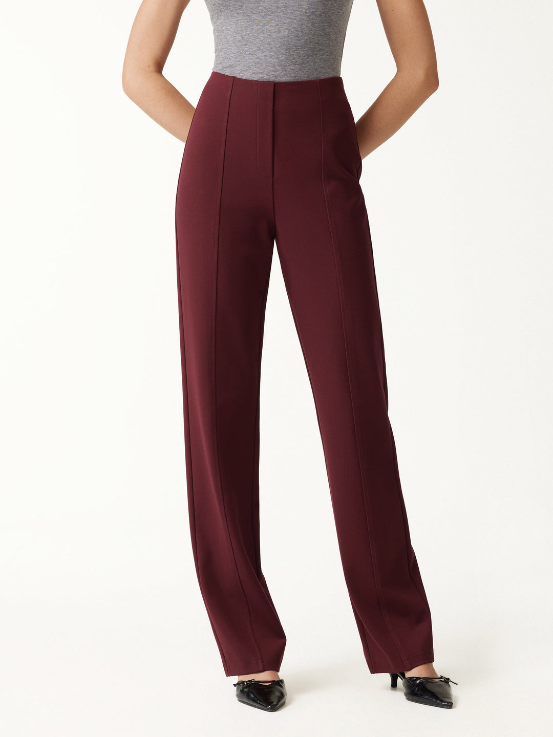 Ponte High-Rise Straight-Leg Pants with Pockets