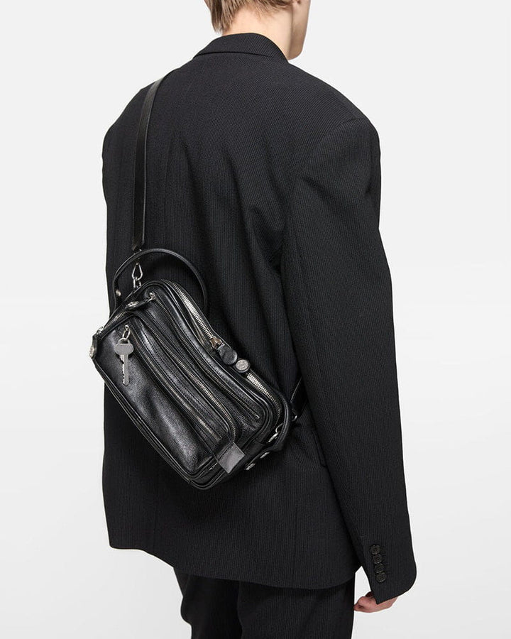 Multi Pocket Leather Shoulder Bag Zip Details
