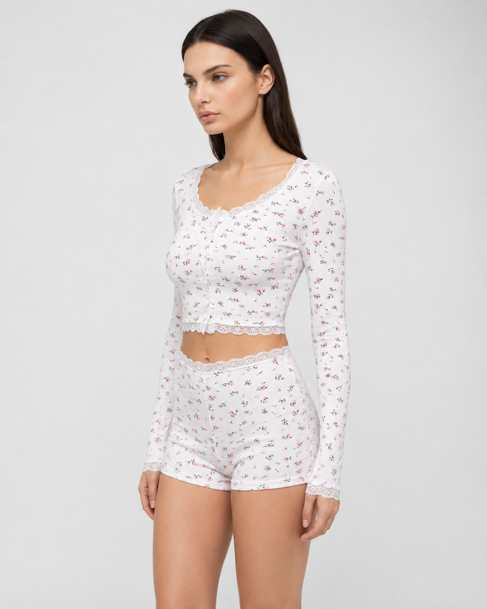 Soft Girl Floral PJ Set — women's matching sets, back view