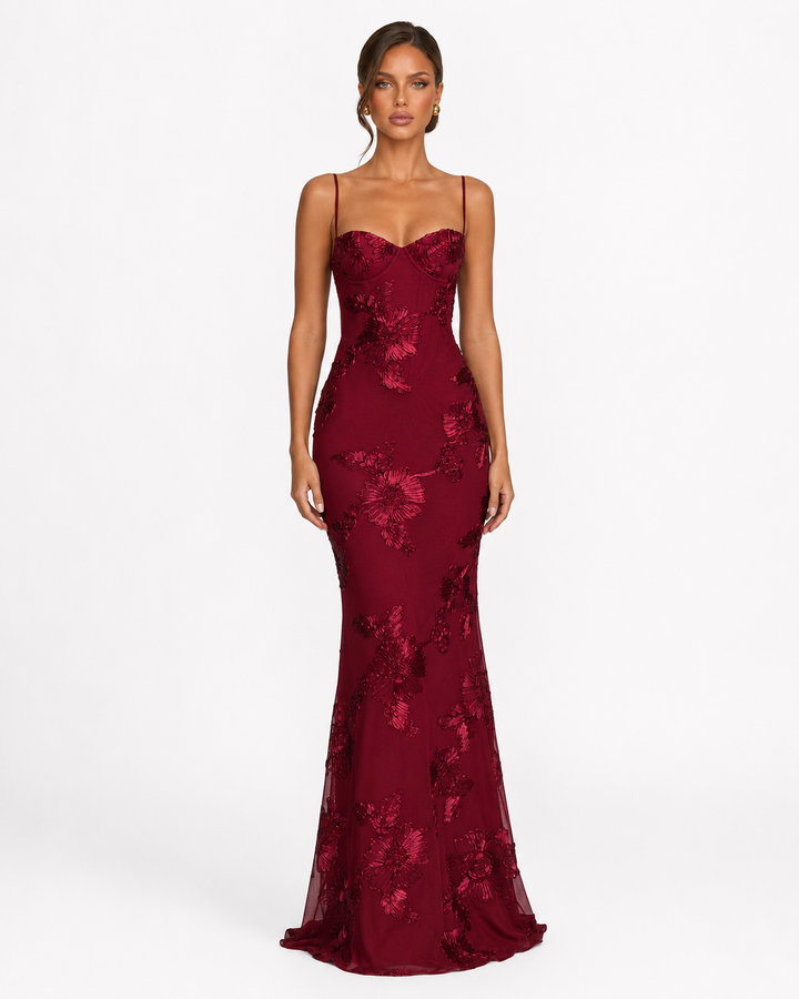 Rosalie Corset Gown - women's gown, model wearing it, three-quarter view