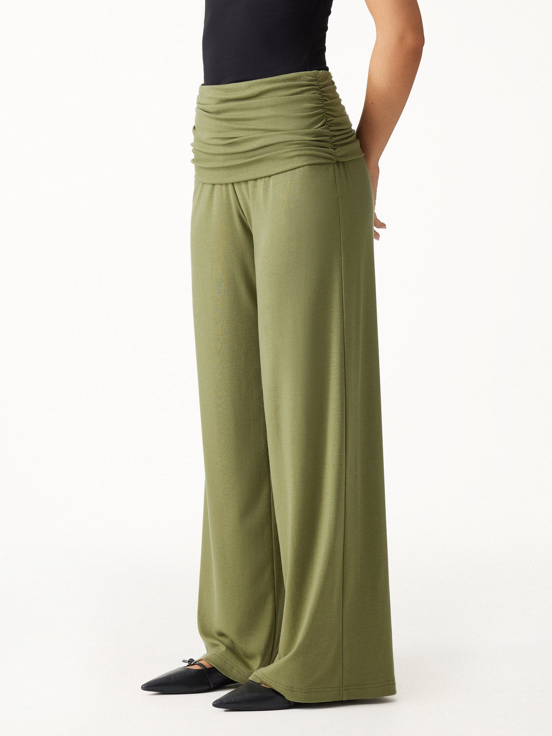 2Pcs Set Boatneck Built-In Bra Top 2.0 & Drapey Wide Leg Pull-on Pants with Pockets