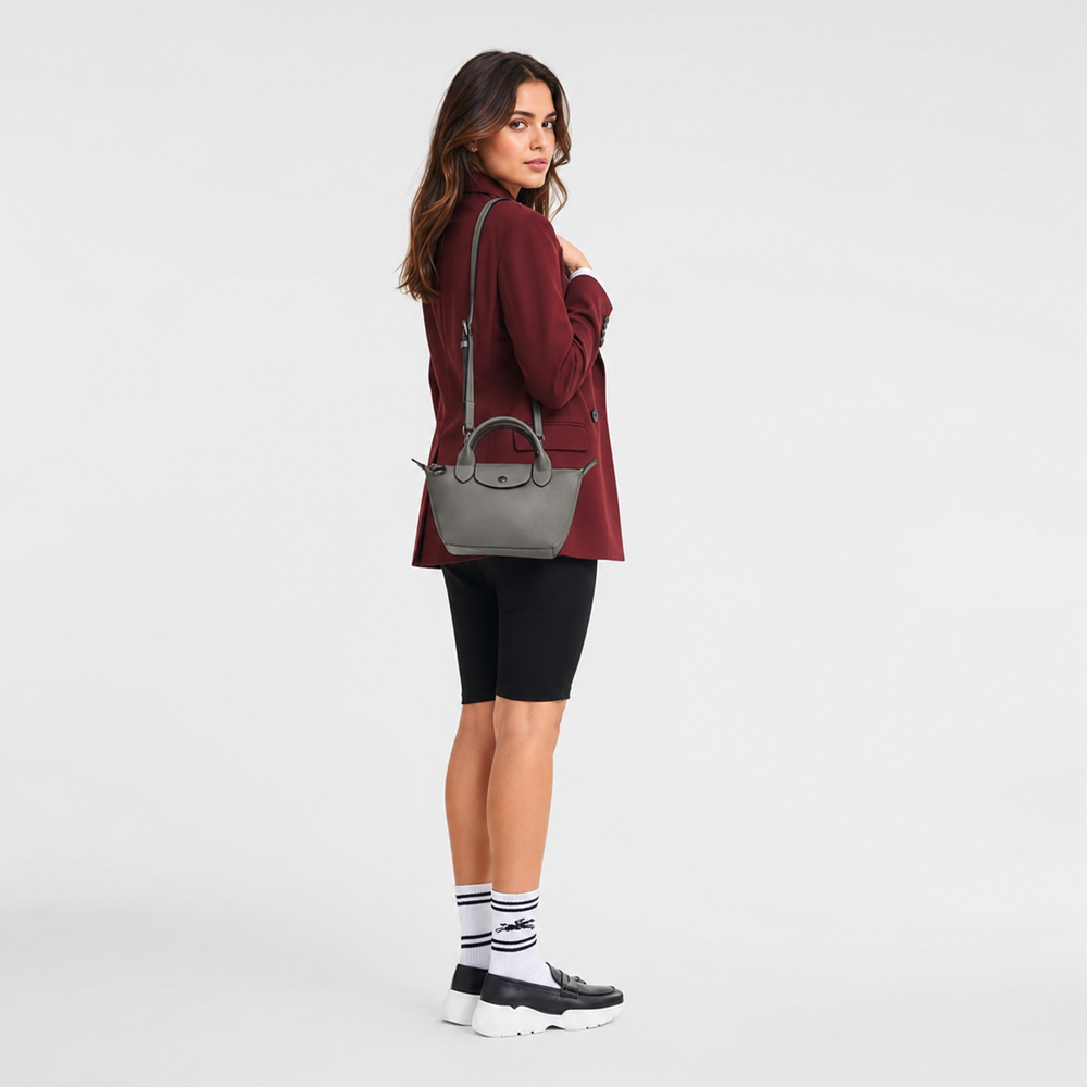 Longchamp Le Pliage Xtra XS Leather Bag Turtledove grey-taupe lifestyle shot