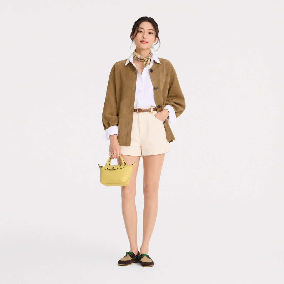 Longchamp Le Pliage Xtra XS Leather Bag Lime yellow lifestyle shot