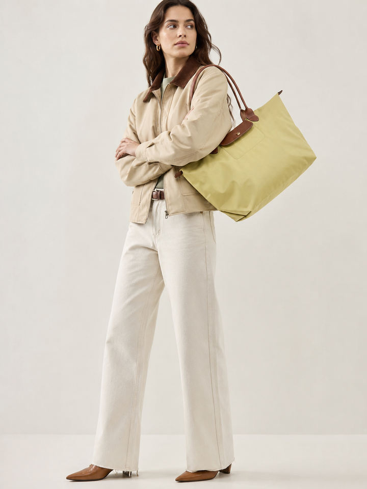 Longchamp Le Pliage Large Tote Pistachio Green lifestyle shot