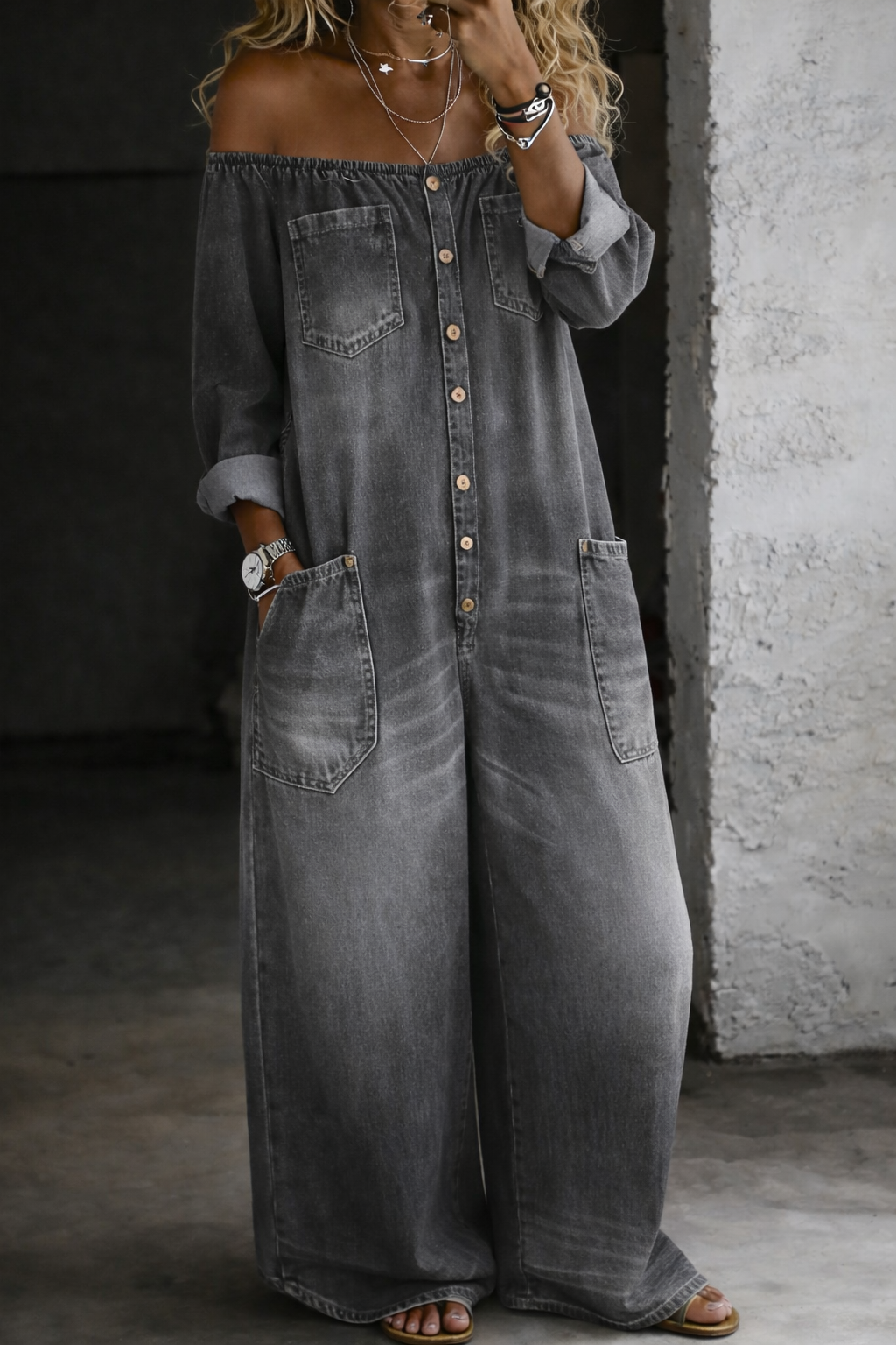 Elena Denim Jumpsuit — back view