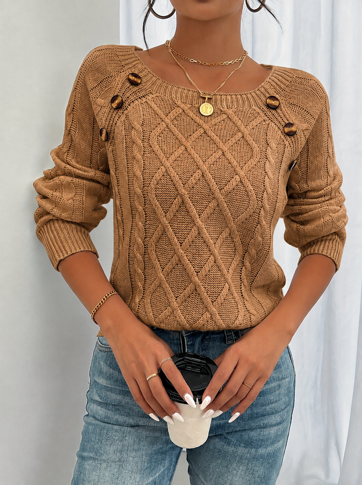 Marisol | Women's Button-Detail Square Neck Cable Knit Sweater