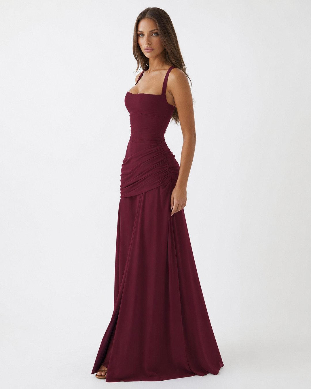 Sculpted Muse Maxi Dress - women's maxi dress, model wearing it, three-quarter view