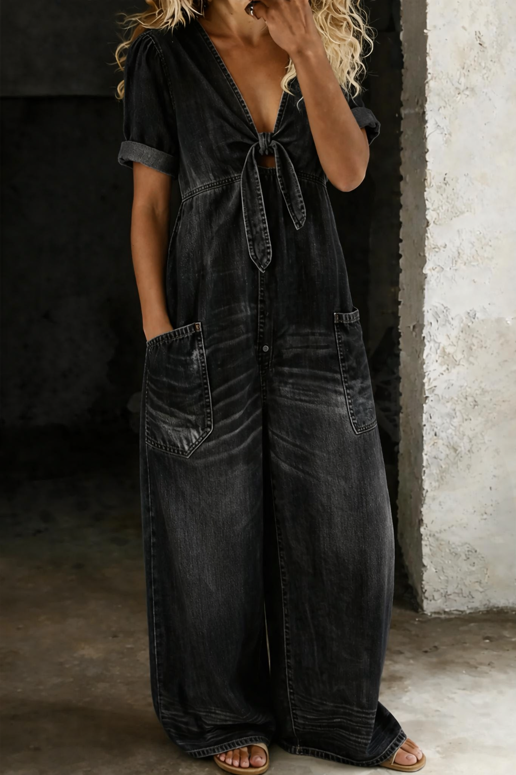 Maya Denim Jumpsuit — back view