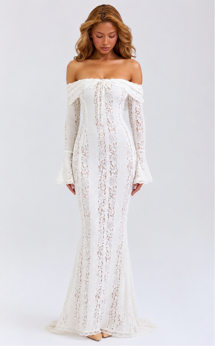 Ethereal Lace Gown Maxi - women's gown, skirt detail