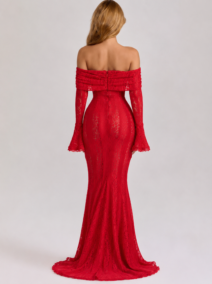 Ethereal Lace Gown Maxi - women's gown, neckline detail