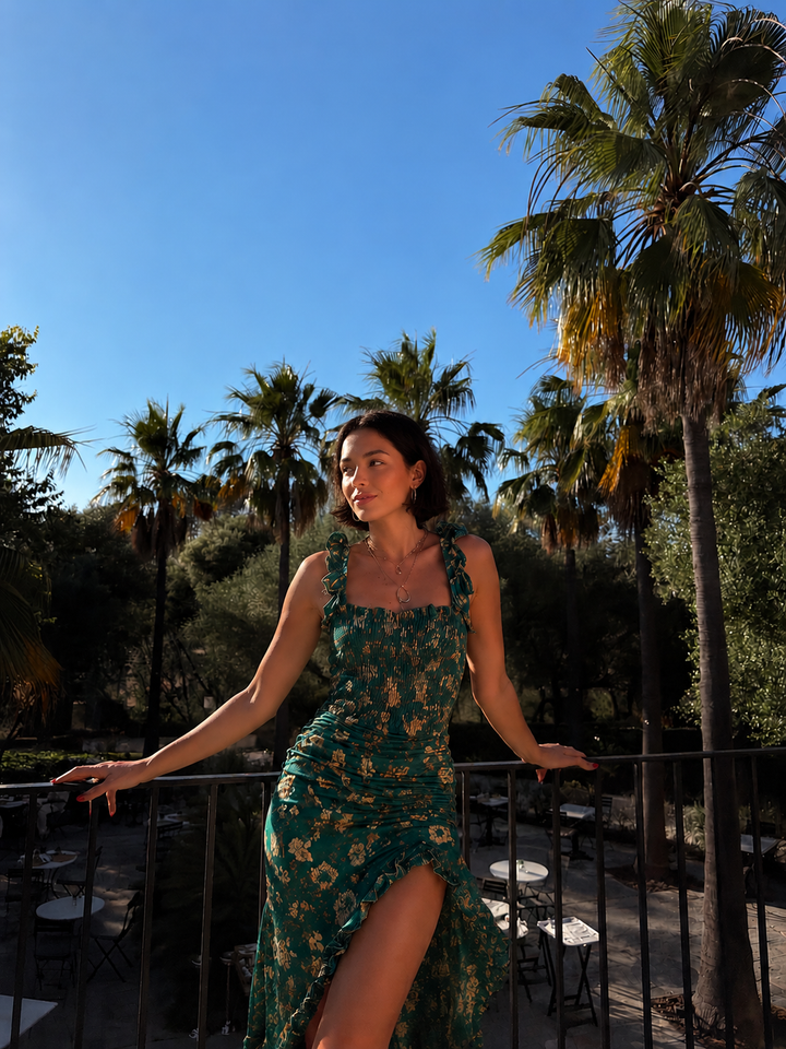 Boho Retro Ruffled Sleeves High Slit Maxi Dress