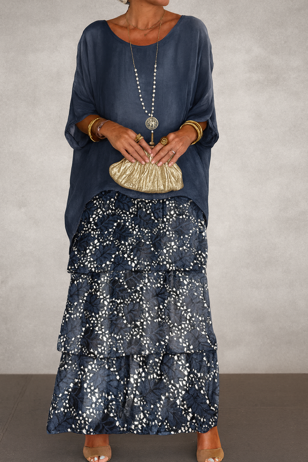 Judith Dark Blue Chiffon Dress — front view