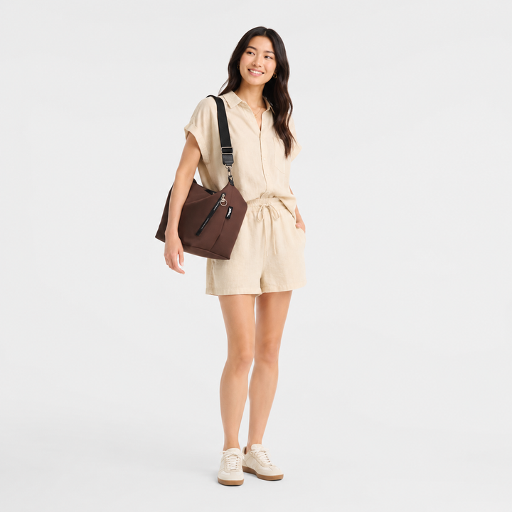 Longchamp Le Pliage Energy Medium Crossbody Tote Cocoa Brown lifestyle shoulder bag