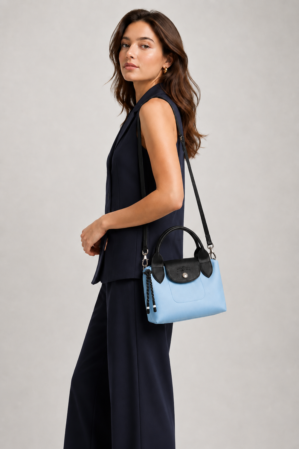 Longchamp Le Pliage Energy XS Crossbody Handbag Sky Blue lifestyle