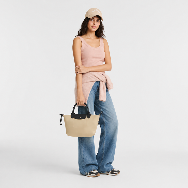 Longchamp Le Pliage Energy Small Crossbody Bag Clay Beige worn crossbody