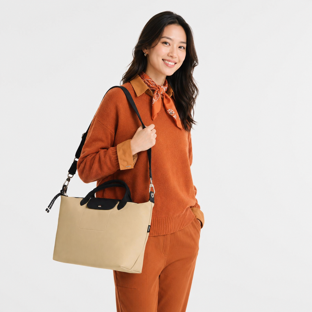 Longchamp Le Pliage Energy L Top Handle Crossbody Bag Clay Beige lifestyle