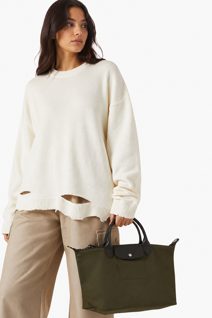 Longchamp Le Pliage Energy L Bag Khaki — worn shoulder