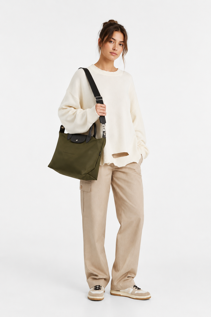 Longchamp Le Pliage Energy L Top Handle Crossbody Bag Khaki Olive Green lifestyle