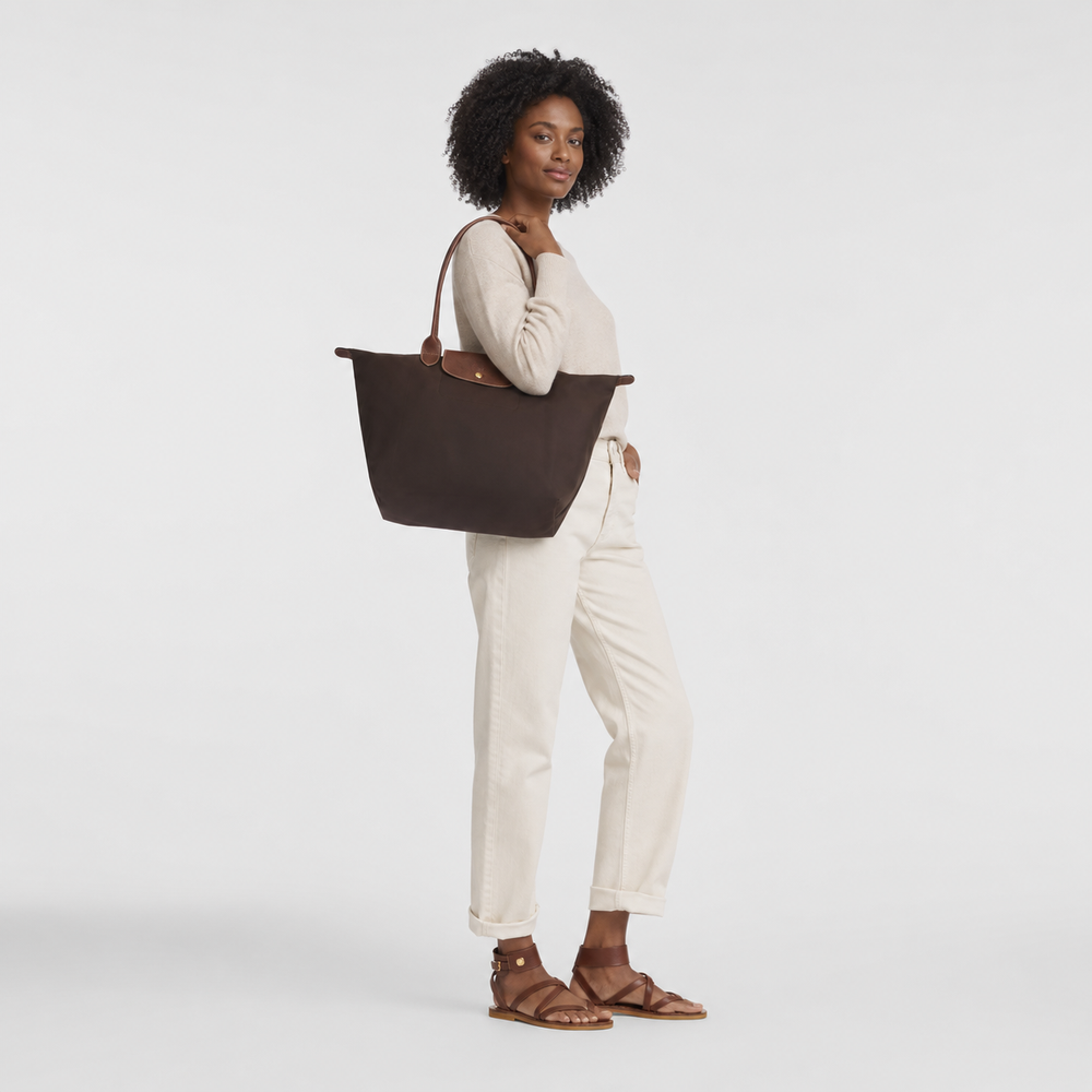 Longchamp Le Pliage Medium Tote Bag Ebony Dark Brown Lifestyle