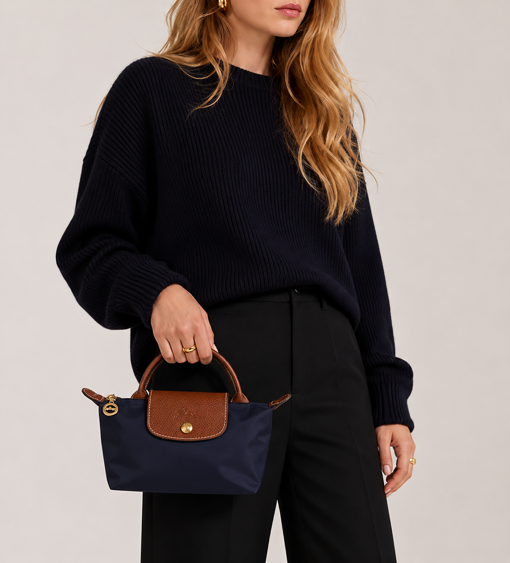 Longchamp Le Pliage XS Handbag Navy Blue Lifestyle Styled