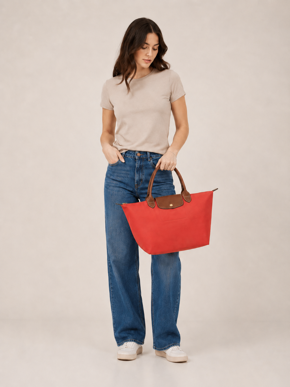 Longchamp Le Pliage Medium Tote Bag Tomato Lifestyle