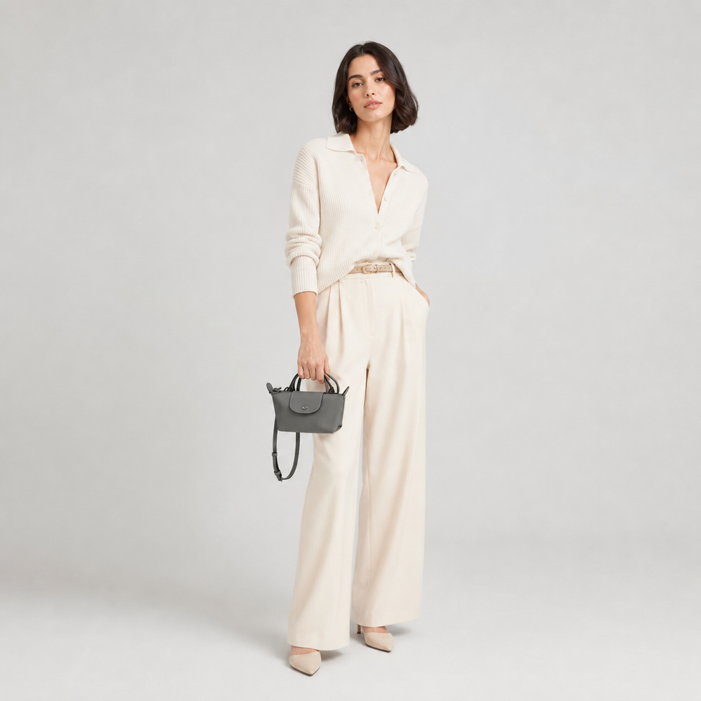 Longchamp Mini Leather Bag Grey — lifestyle shot
