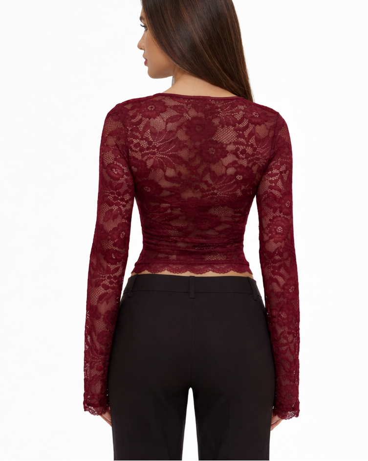 Lace Affair Long Sleeve Top — women's top, fit and length reference