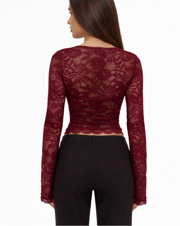 Lace Affair Long Sleeve Top — women's top, fit and length reference