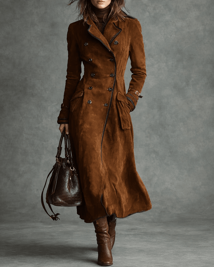 women's suede trench coat – dark brown fashion outerwear
