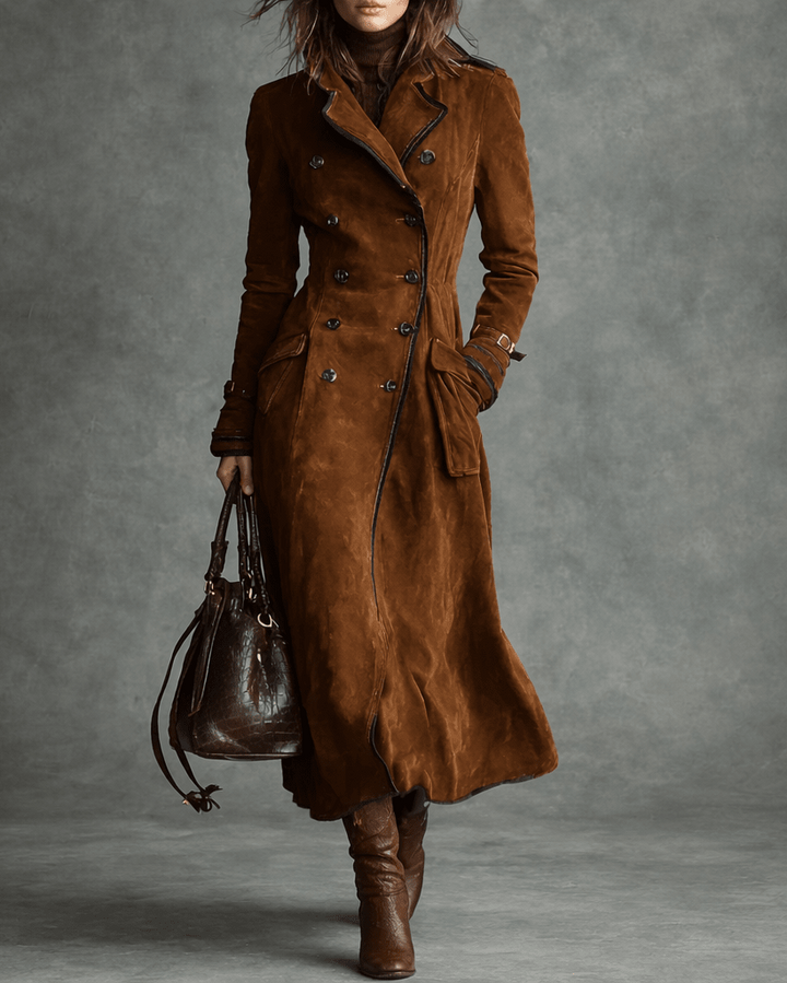 women's suede trench coat – dark brown fashion outerwear
