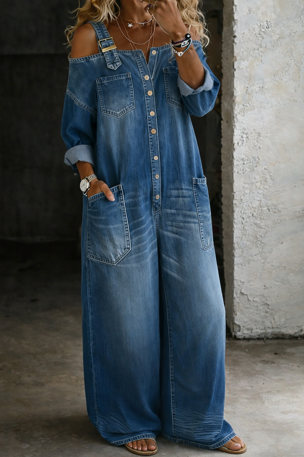 Stephanie Denim Jumpsuit — front view
