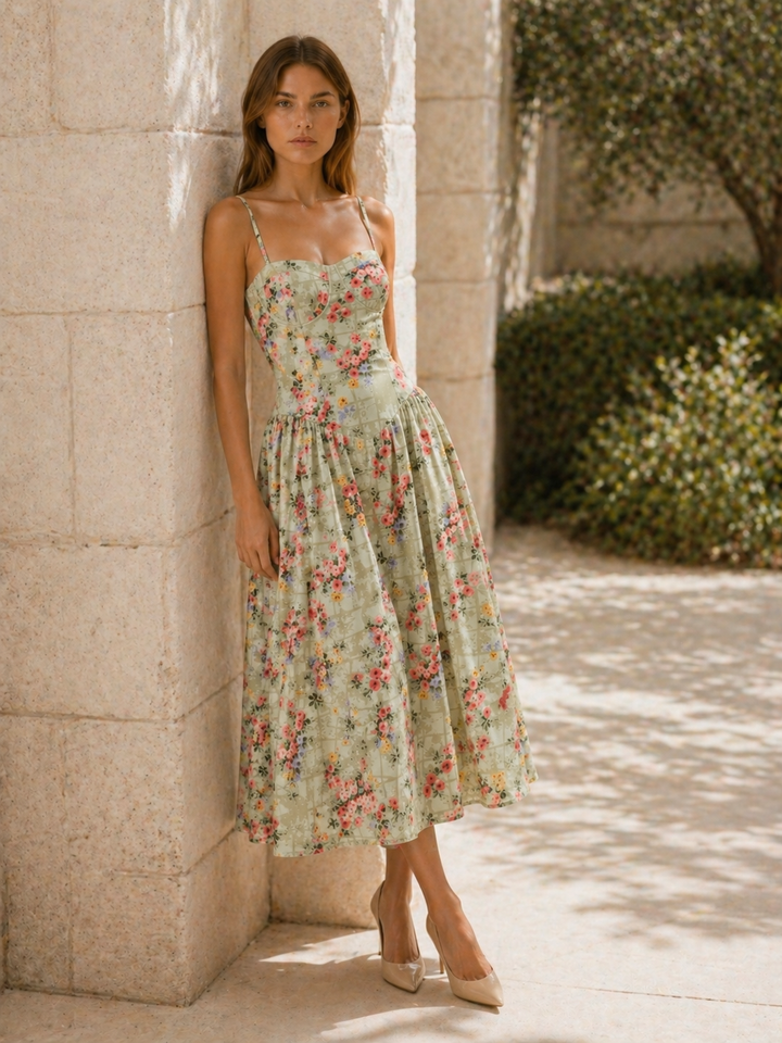 White Corset Midi Dress with Sweetheart Neck – back view