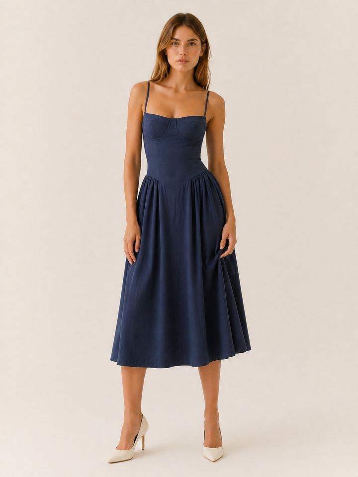 Black Corset Midi Dress with Sweetheart Neck – lifestyle